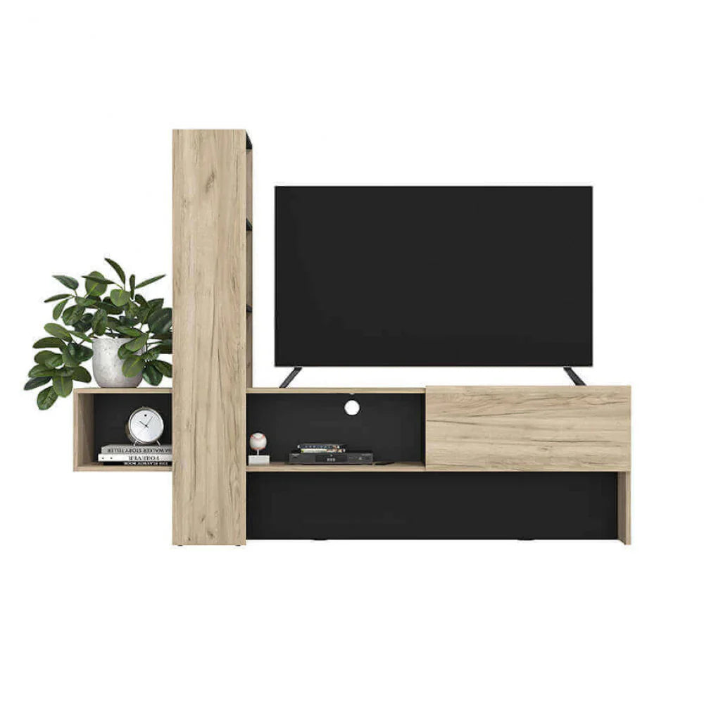 Mobile TV Arreditaly Deoria – 2 Ante A Ribalta, 1 Cassetto, Vano Giorno, Piedini Slanciati, Stile Nordico, Verde E Rovere, 179x60x40 Cm
