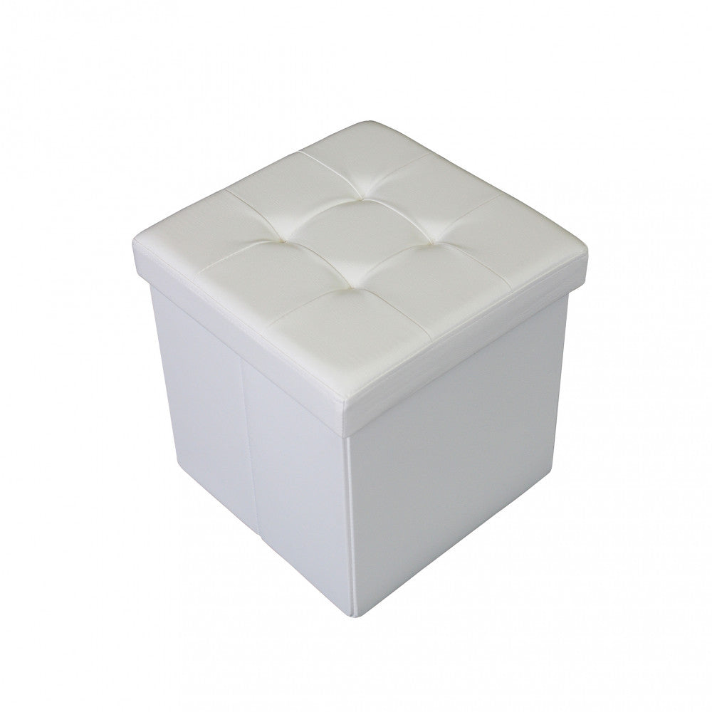 POUF CONTENITORE QUADRATO IN ECOPELLE BIANCO