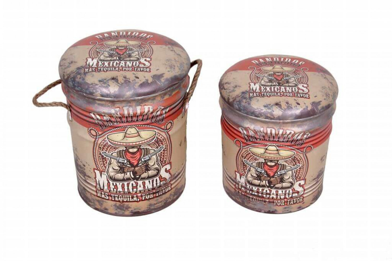 SET DI 2 POUF CONTENITORE TONDO CREMA