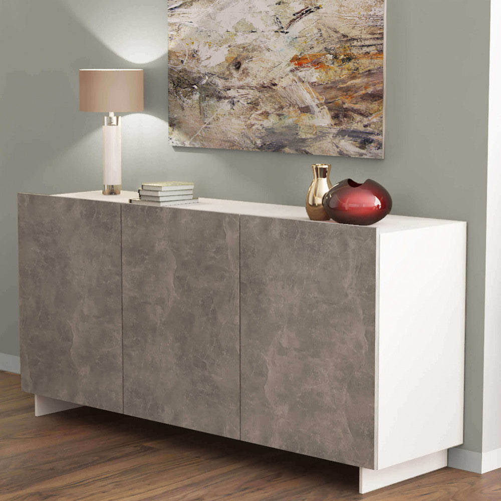 CREDENZA CARLILE BIANCO E GRIGIO EFFETTO CEMENTO