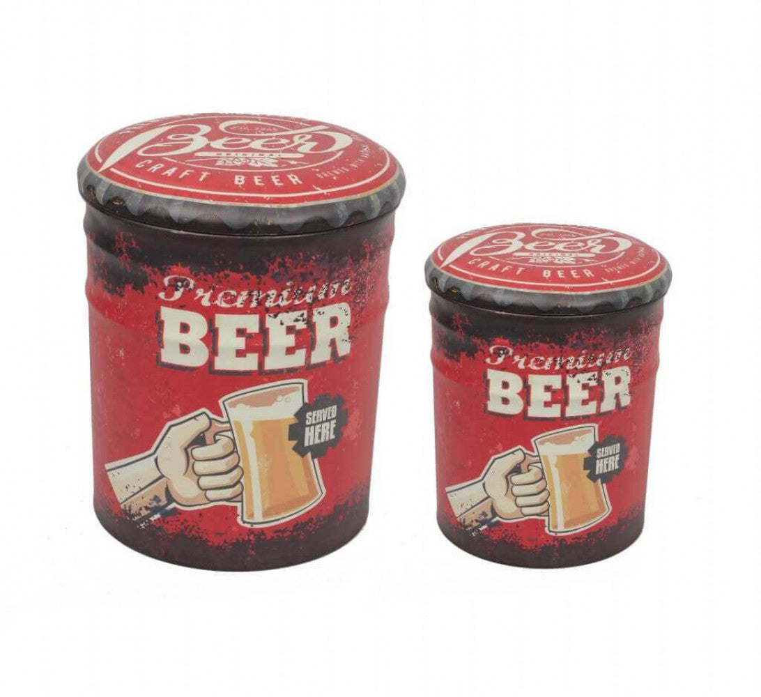 SET DI 2 POUF CONTENITORE TONDO BIRRA ROSSO E NERO