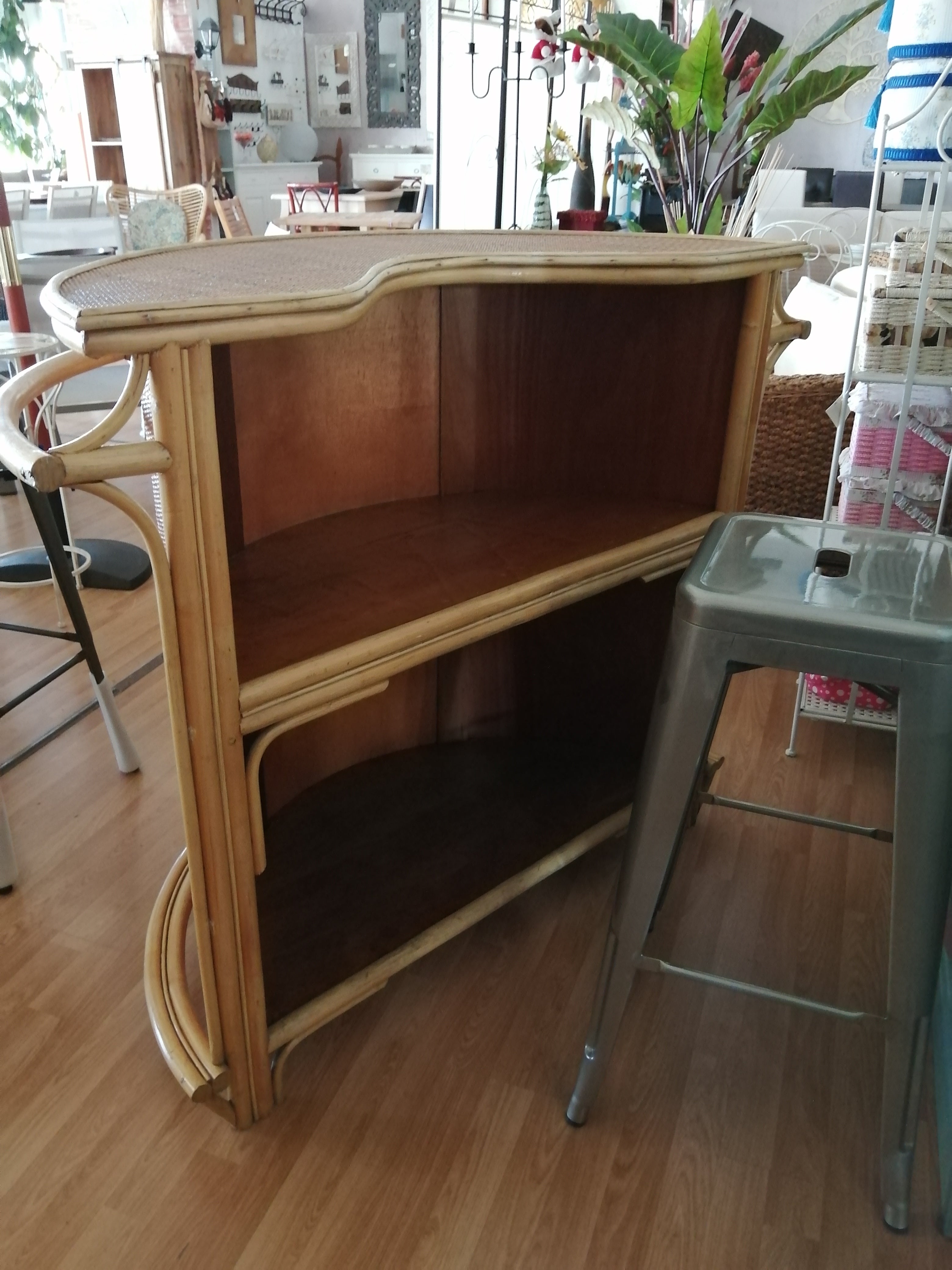Mobile Angolo bar in Rattan e Legno