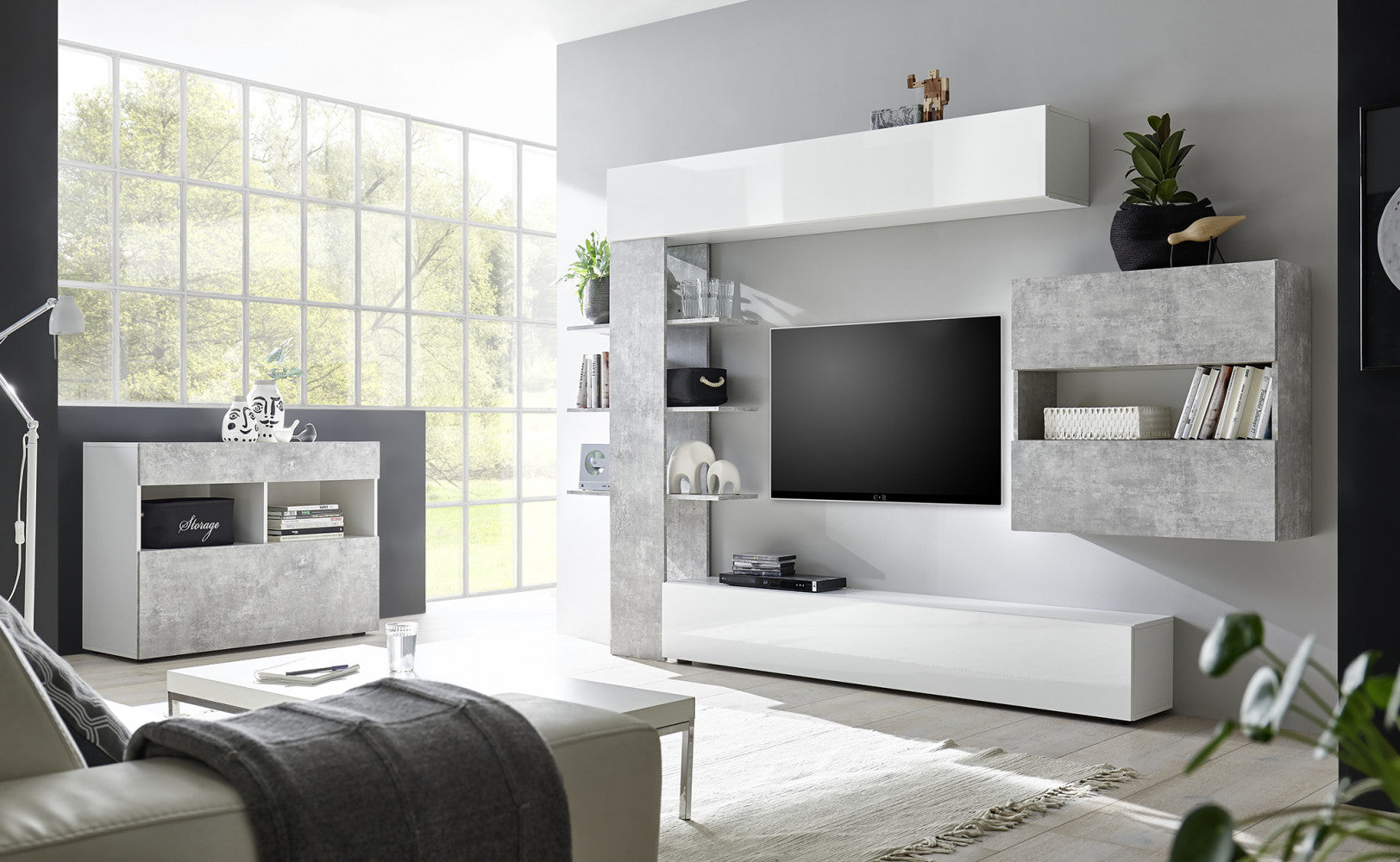 SOGGIORNO BIANCO LUCIDO/CEMENTO ENEA