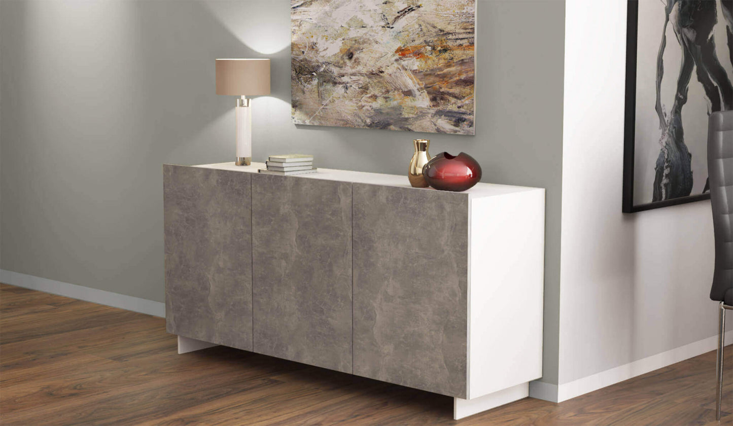 CREDENZA CARLILE BIANCO E GRIGIO EFFETTO CEMENTO