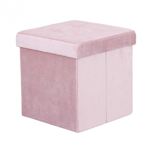 POUF CONTENITORE QUADRATO IN VELLUTO ROSA