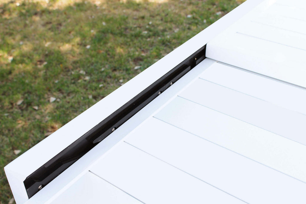 Dettaglio Guide Tavolo da giardino Hawaii allungabile in alluminio bianco, ideale per grandi riunioni all'aperto | Albert Stock