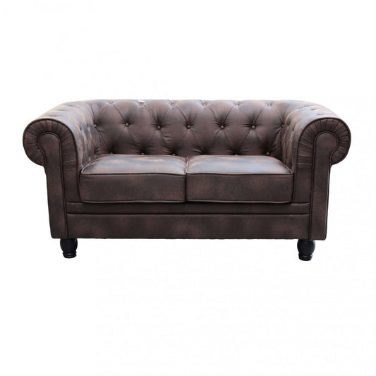 DIVANO 2 POSTI CHESTERFIELD IN ECOPELLE VINTAGE MARRONE