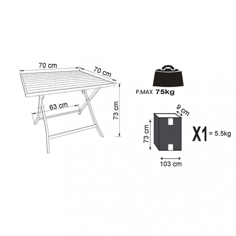 TAVOLO ALABAMA 70 X 70 PIEGHEVOLE