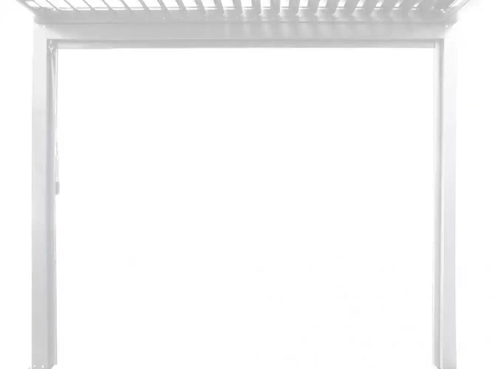 Laterale a tenda avvolgibile completamente aperto in PVC bianco per pergola bioclimatica lato 4 metri