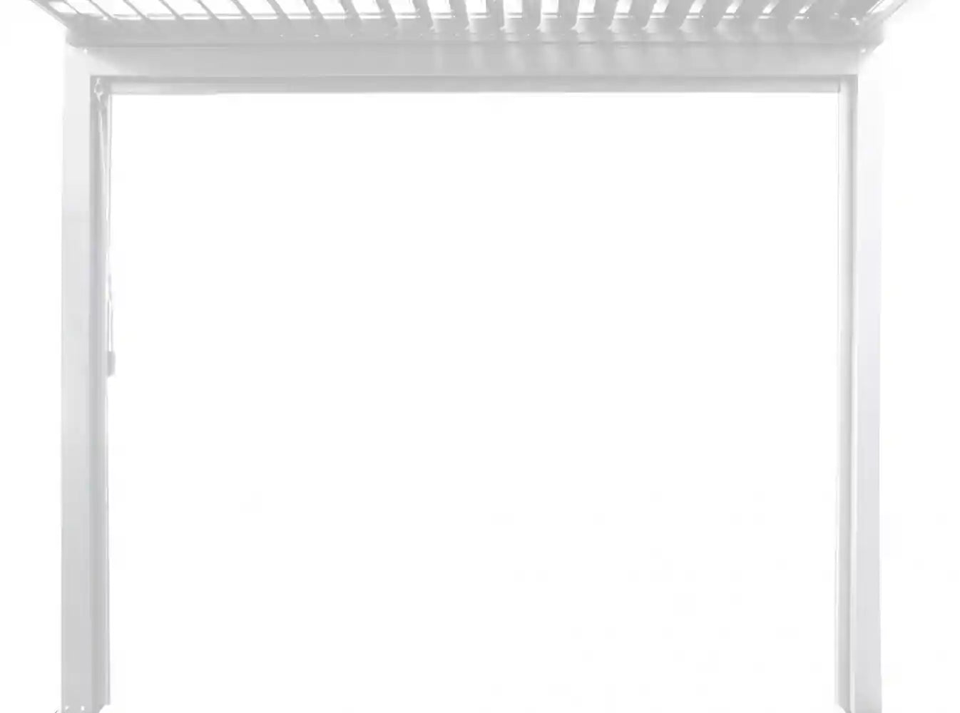 Laterale a tenda avvolgibile completamente aperto in PVC bianco per pergola bioclimatica lato 4 metri