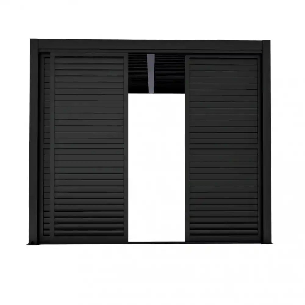 apertura del laterale scorrevole in alluminio antracite per pergola bioclimatica 3 ante