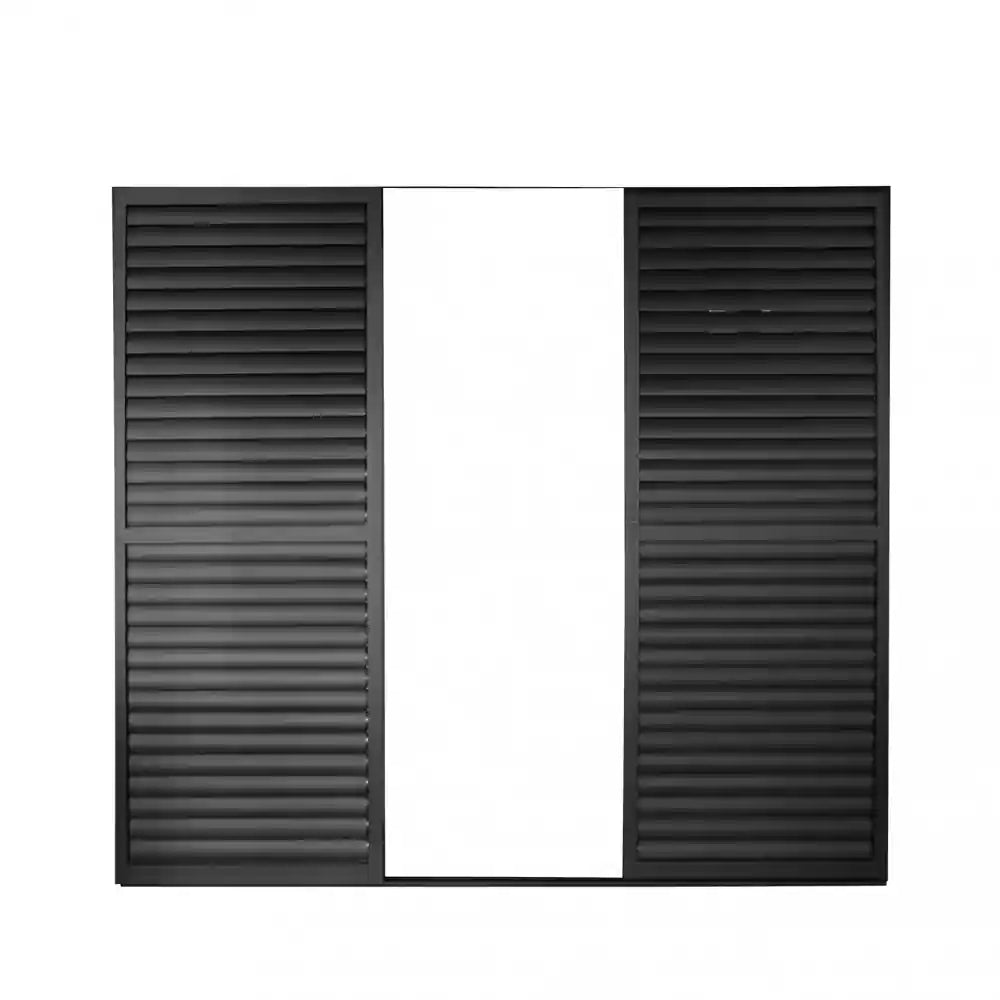 effetto apertura e dimensioni del  Laterale scorrevole in alluminio antracite per pergola bioclimatica 3 ante