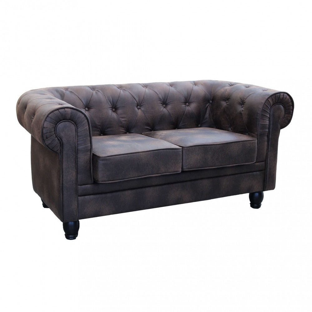 DIVANO 2 POSTI CHESTERFIELD IN ECOPELLE VINTAGE MARRONE