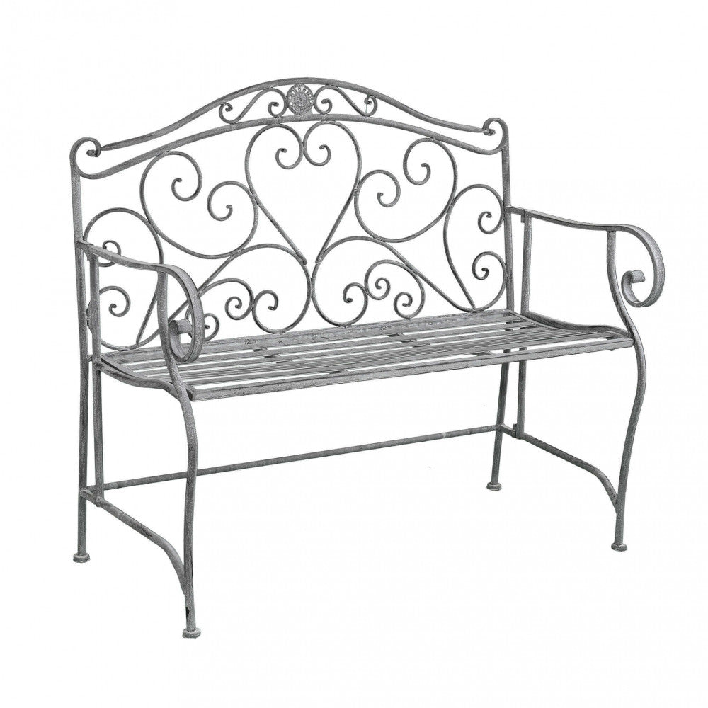 Panca da giardino 3 posti in ferro bianco ossidato