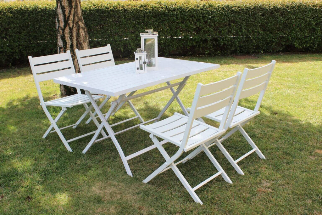 Panoramica in Esterna del Tavolo da giardino Alabama 70x130 cm pieghevole in alluminio color bianco, ideale per spazi esterni | Albert Stock
