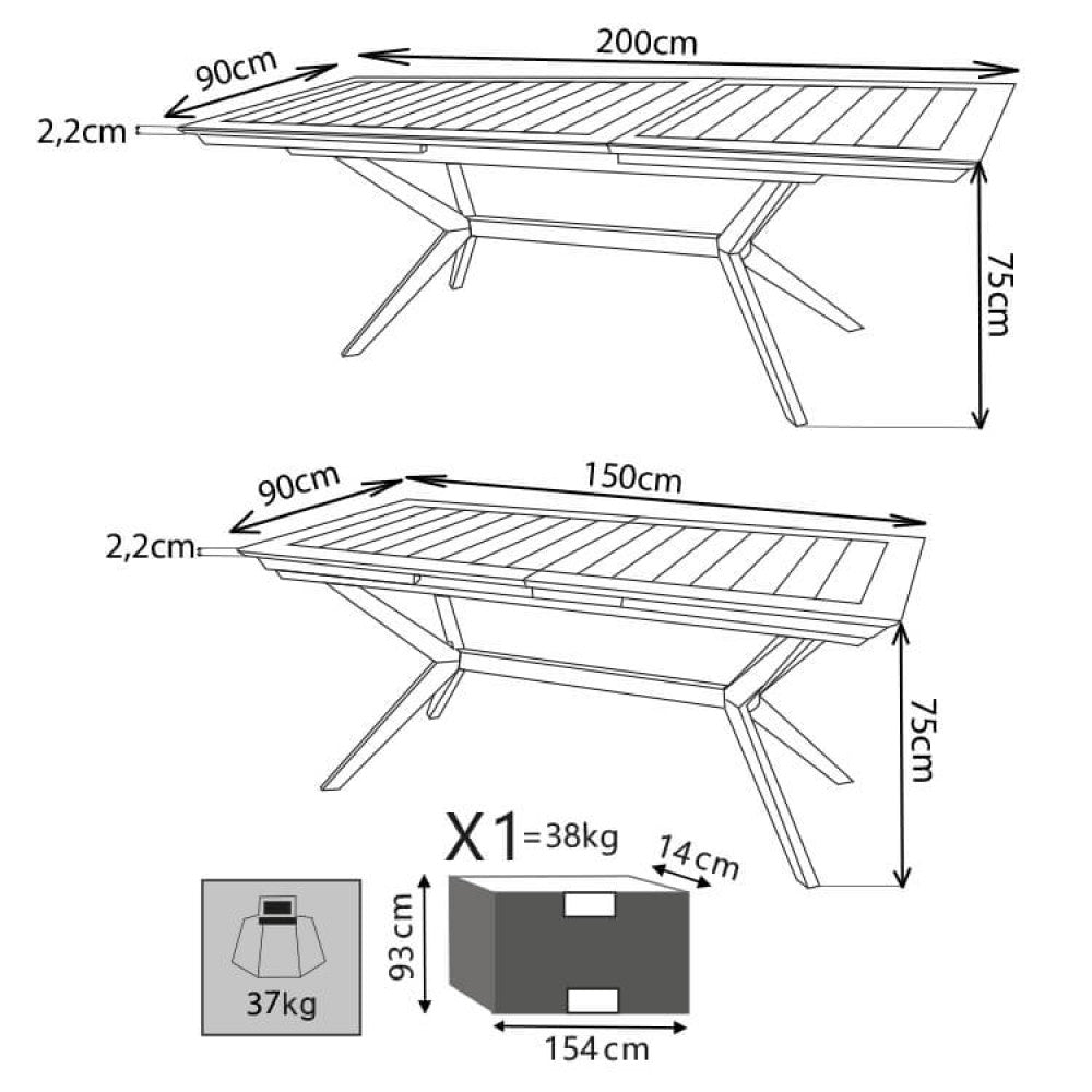 BALI-TISCH 150/200 X 90