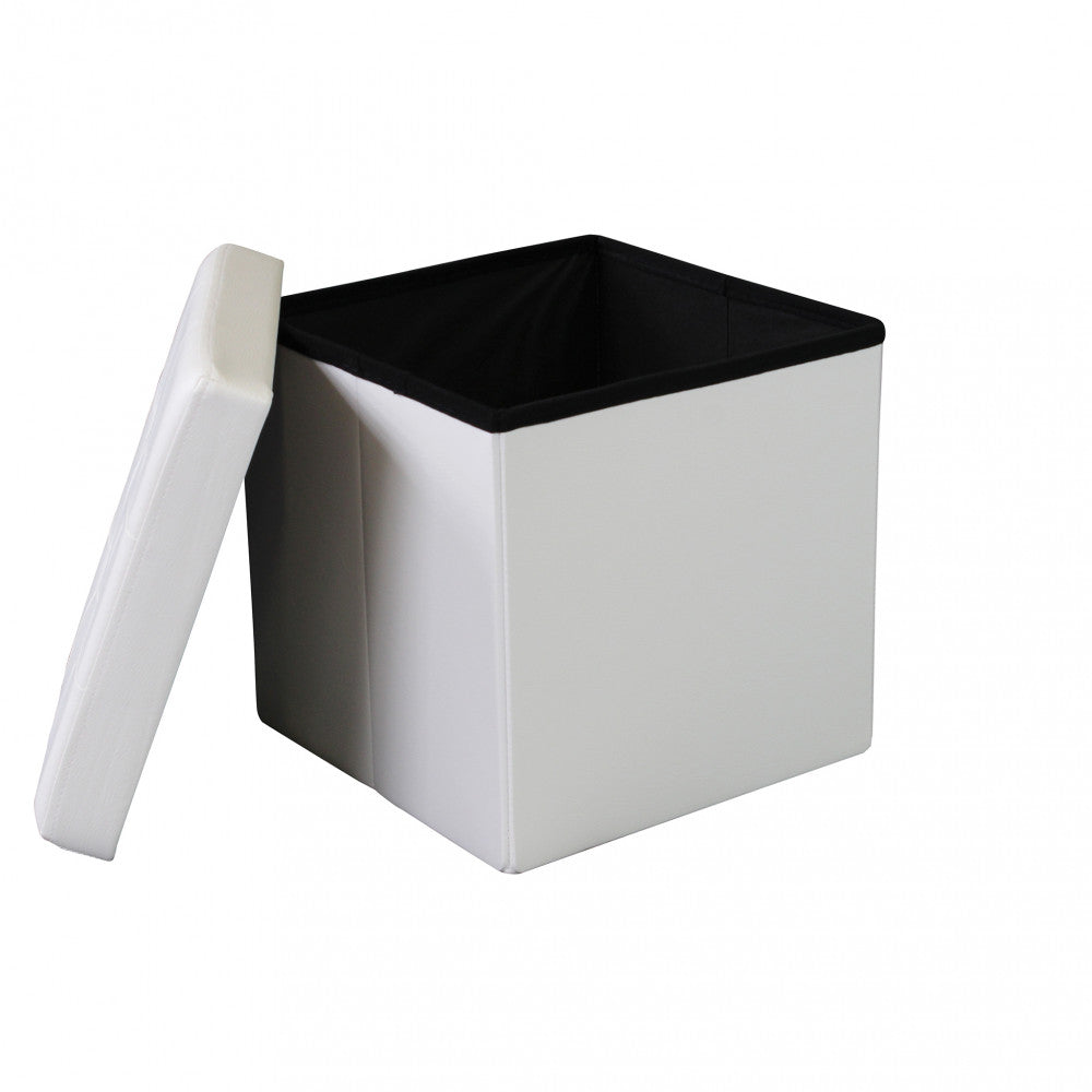 POUF CONTENITORE QUADRATO IN ECOPELLE BIANCO