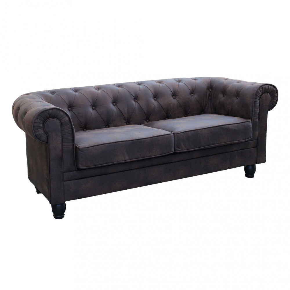 DIVANO 3 POSTI CHESTERFIELD IN ECOPELLE VINTAGE MARRONE