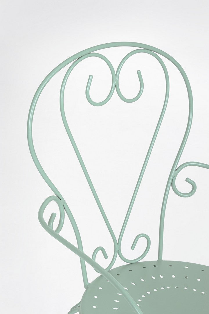 Poltrona per esterno in ferro trattato verde acqua con braccioli