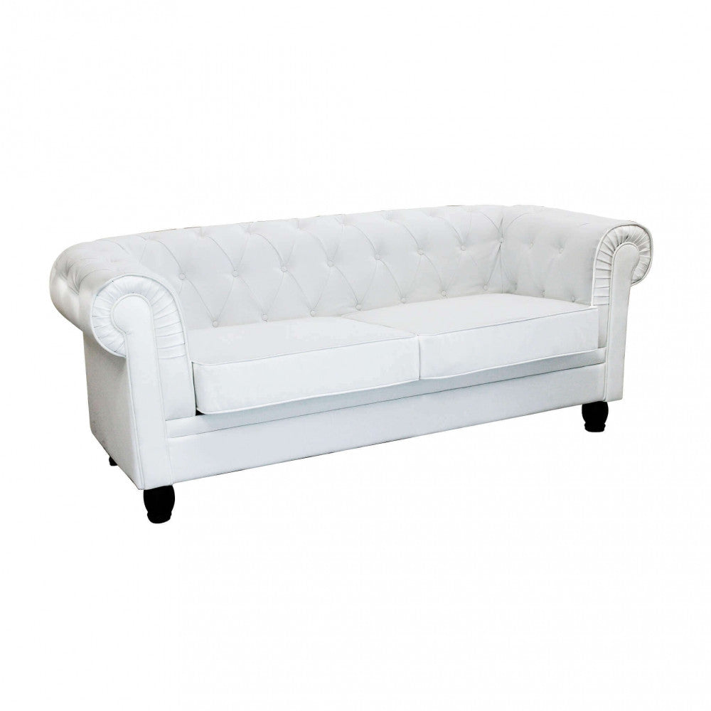 DIVANO 3 POSTI CHESTERFIELD IN ECOPELLE BIANCO