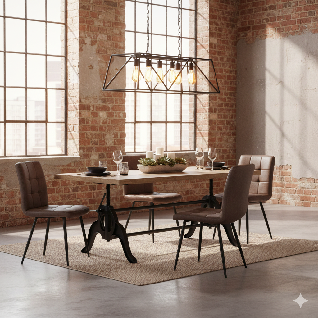 Tavolo fisso rettangolare Boyce con design moderno e robusto, ideale per soggiorni e sale da pranzo | Albert Stock, ambientato in soggiorno stile industriale