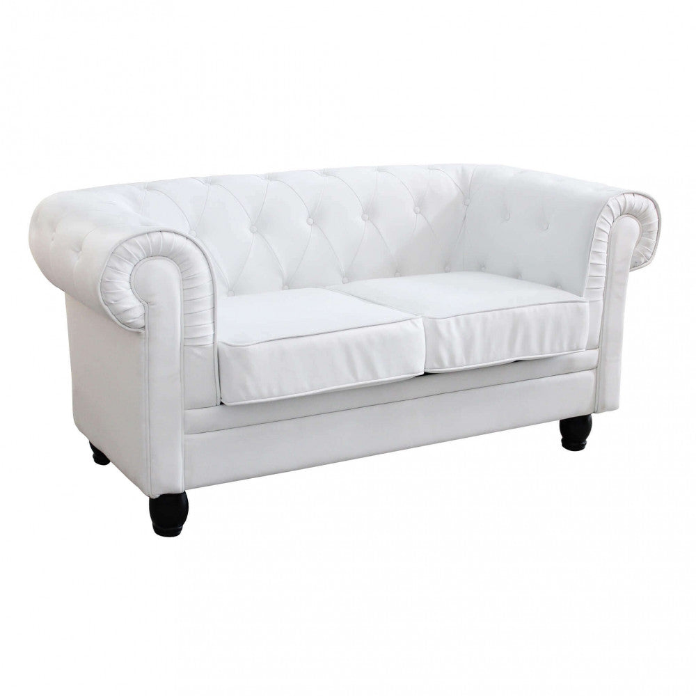 DIVANO 2 POSTI CHESTERFIELD IN ECOPELLE BIANCO