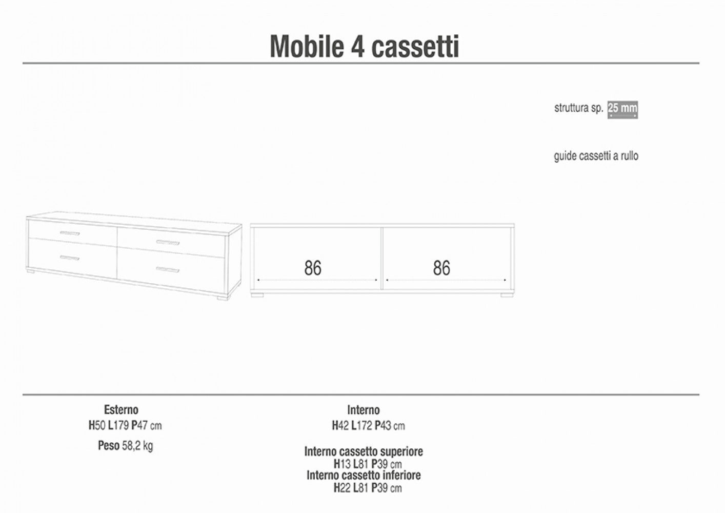 MOBILE 4 CASSETTI KIT NOCE STELVIO E OSSIDO BIANCO