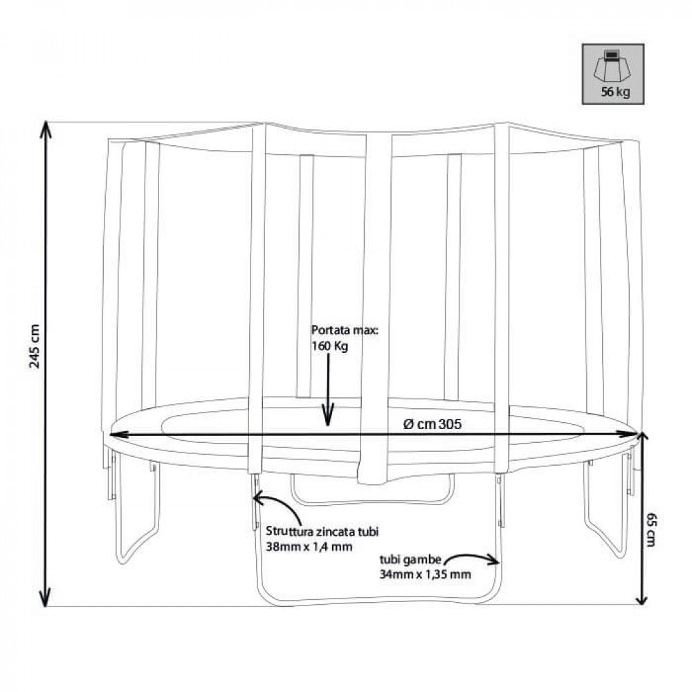 TRAMPOLINO ELASTICO CON RETE Ø 305 CM