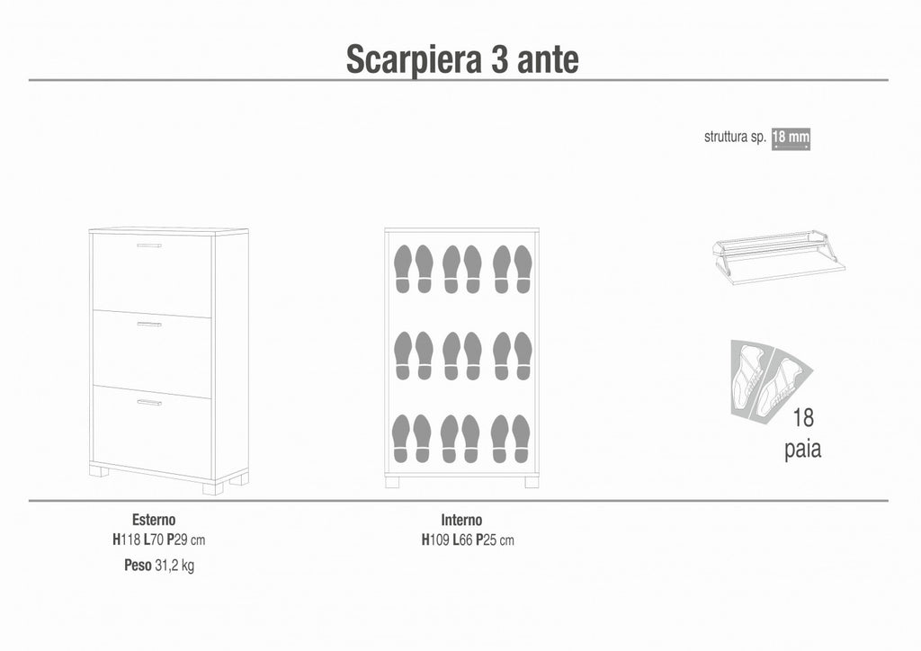 Cosma Scarpiera 3 Ante Con Finiture In Metallo