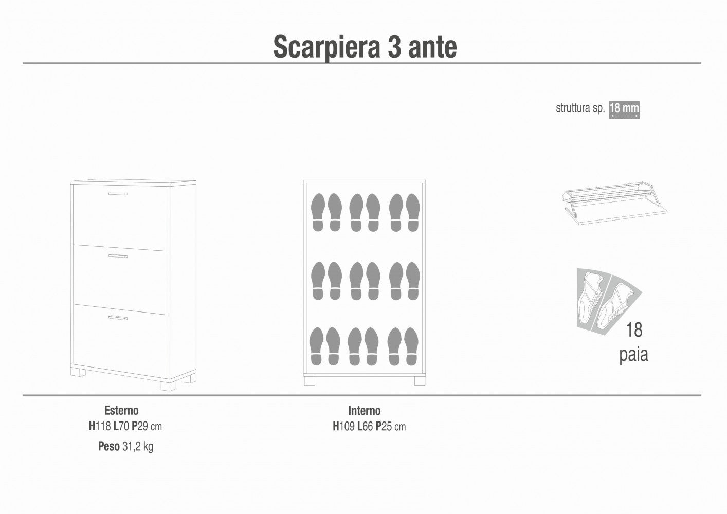 Cosma Scarpiera 3 Ante Con Finiture In Metallo