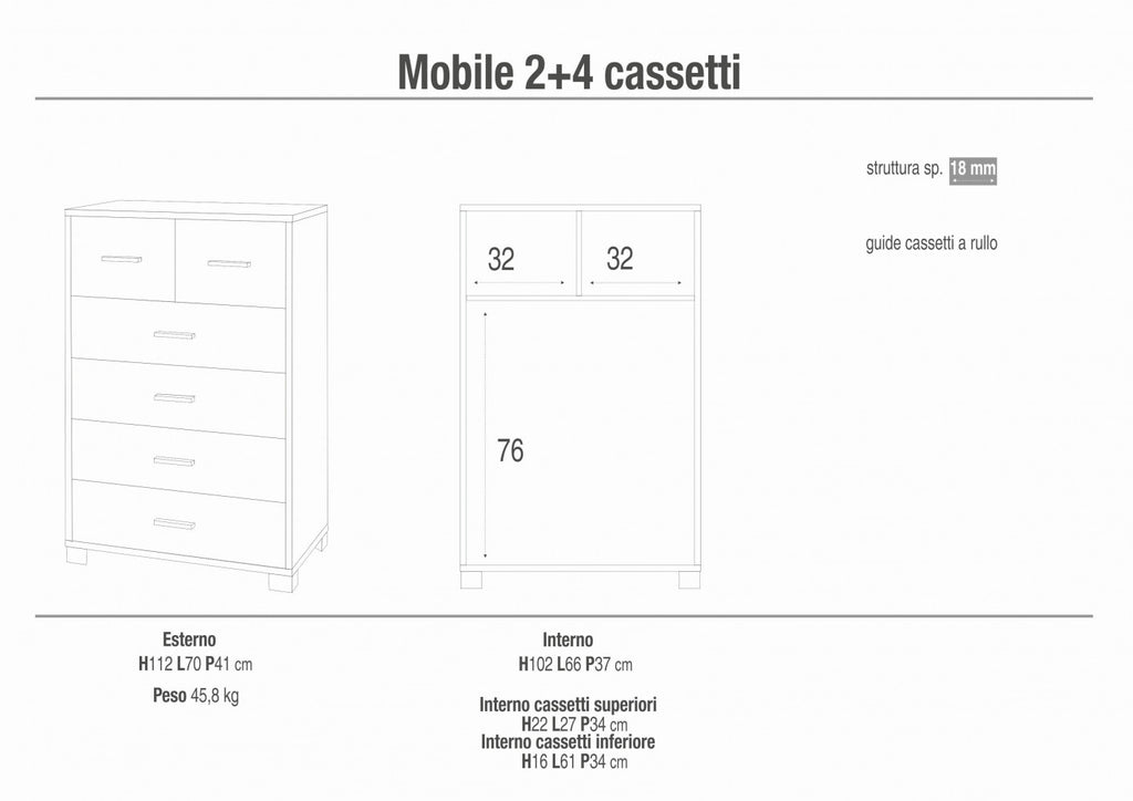 Cosma Cassettiera con finitura a contrasto