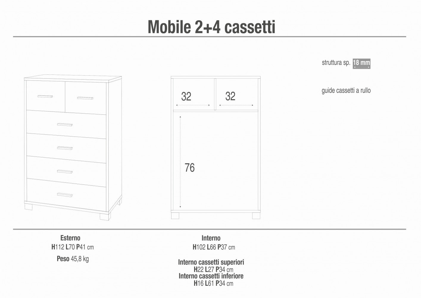 Cosma Cassettiera con finitura a contrasto
