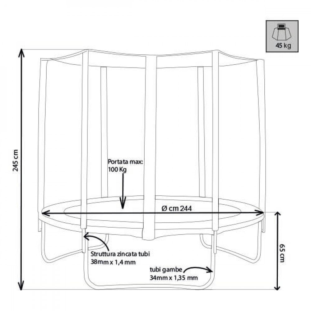 ELASTISCHES TRAMPOLIN MIT NETZ Ø 244 CM