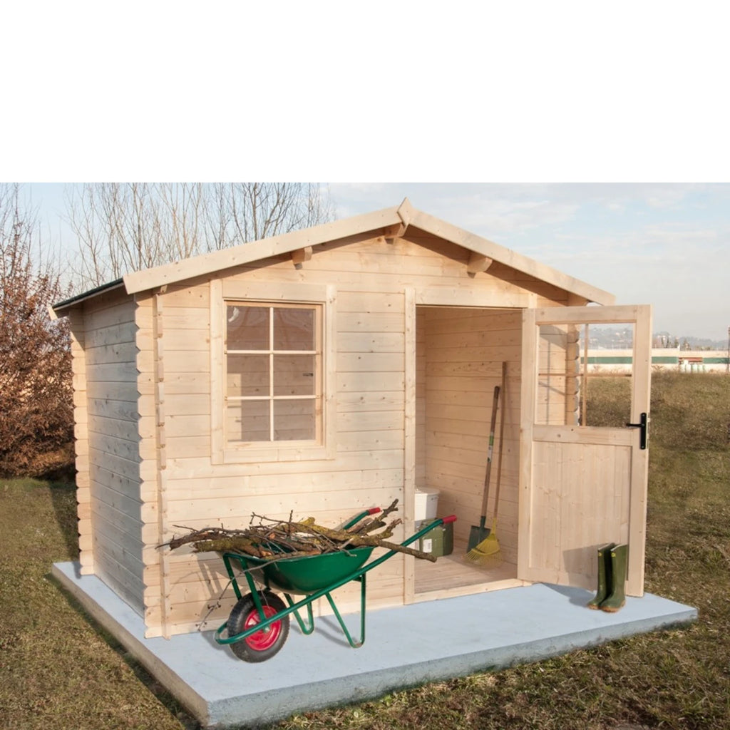 Casetta Toronto da giardino 300x200 cm in Abete Grezzo, con doppia porta con serratura e finestra, tetto bitumato