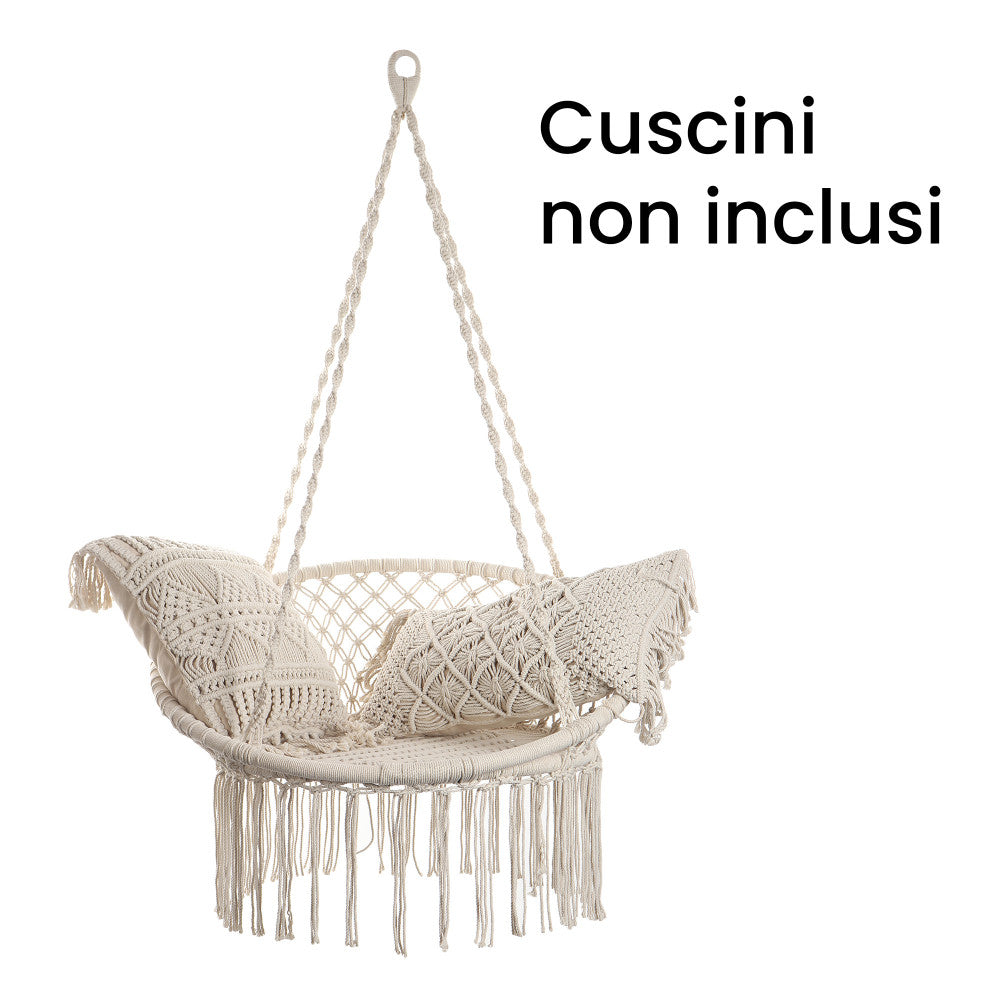 Amaca Smara isolata su sfondo bianco con testo che indica l'esclusione dei cuscini decorativi dalla composizione.