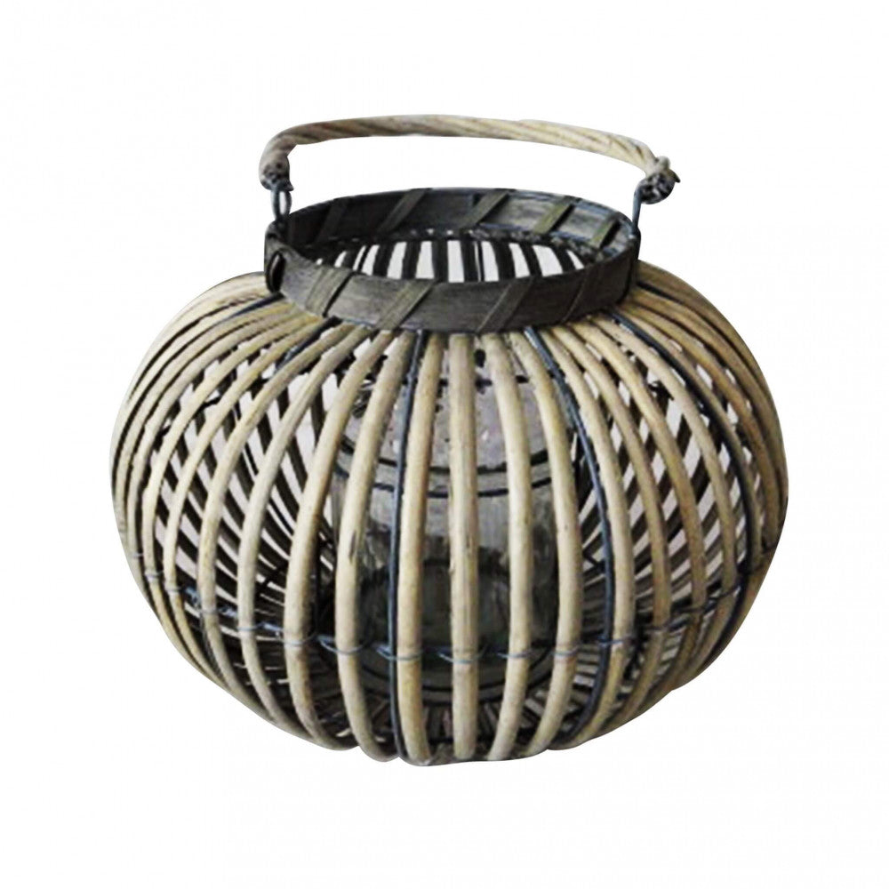 Lanterna Desiree grande (25 cm) in vimini grigio.