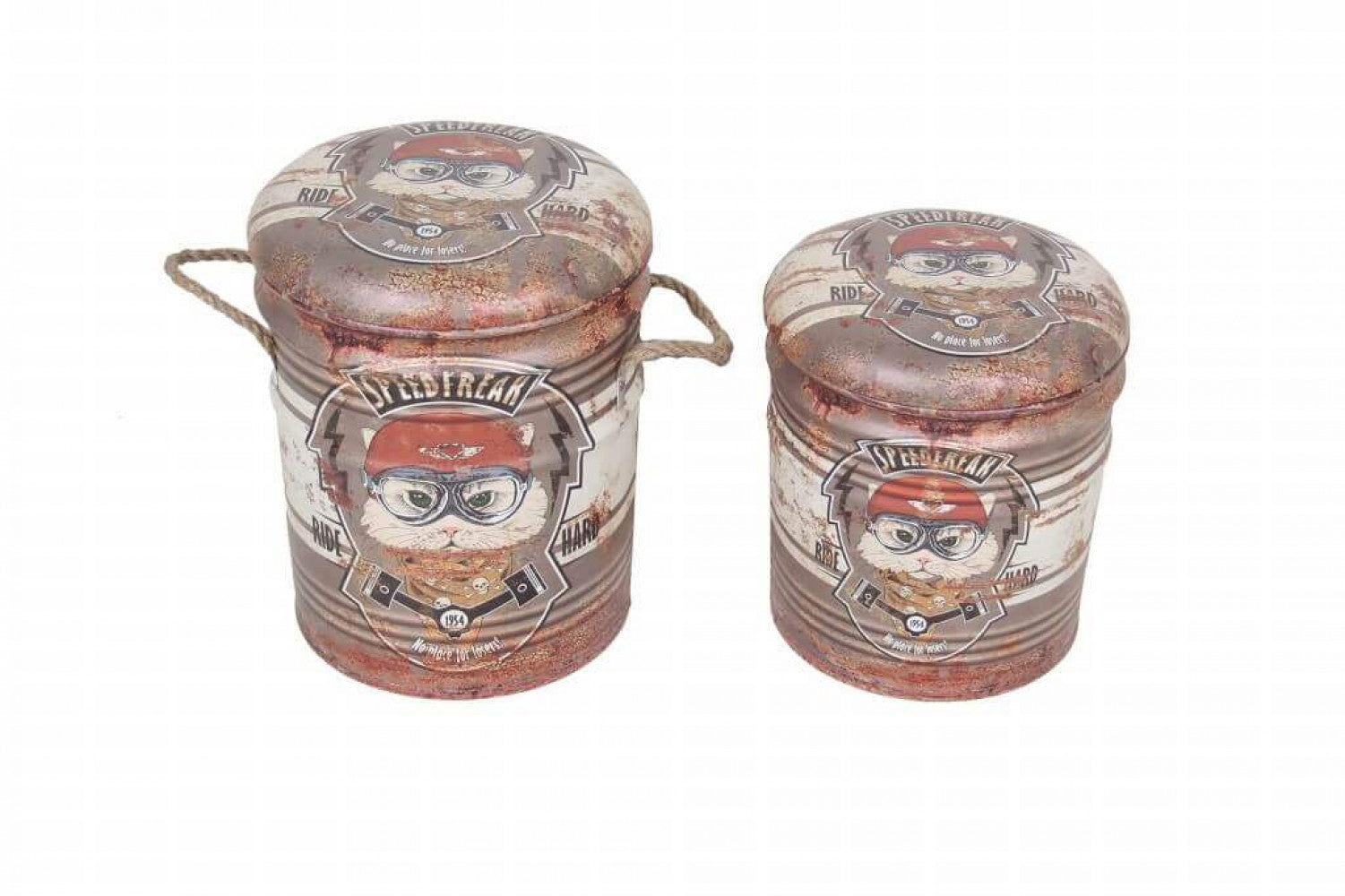 SET DI 2 POUF CONTENITORE TONDO MATTONE