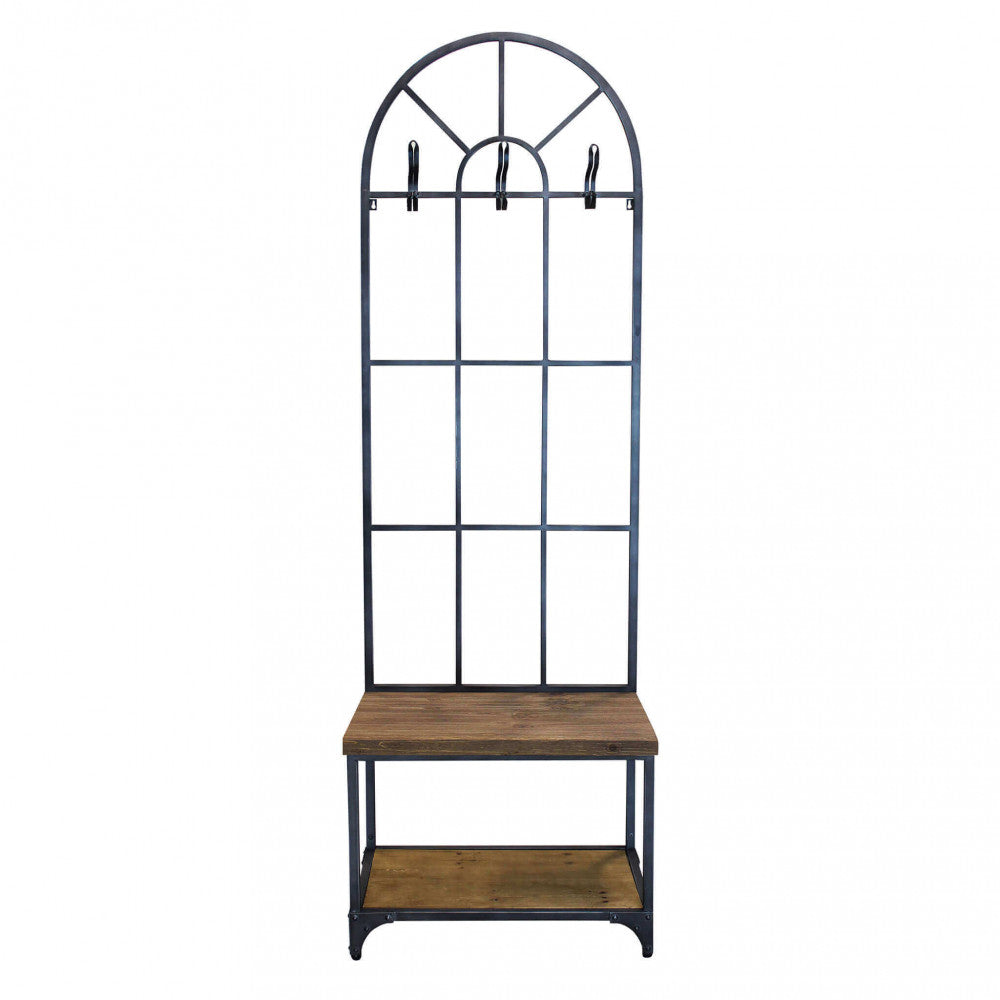 Appendiabiti con panca Booker in legno marrone e struttura in acciaio nero, ideale per l'ingresso | Albert Stock