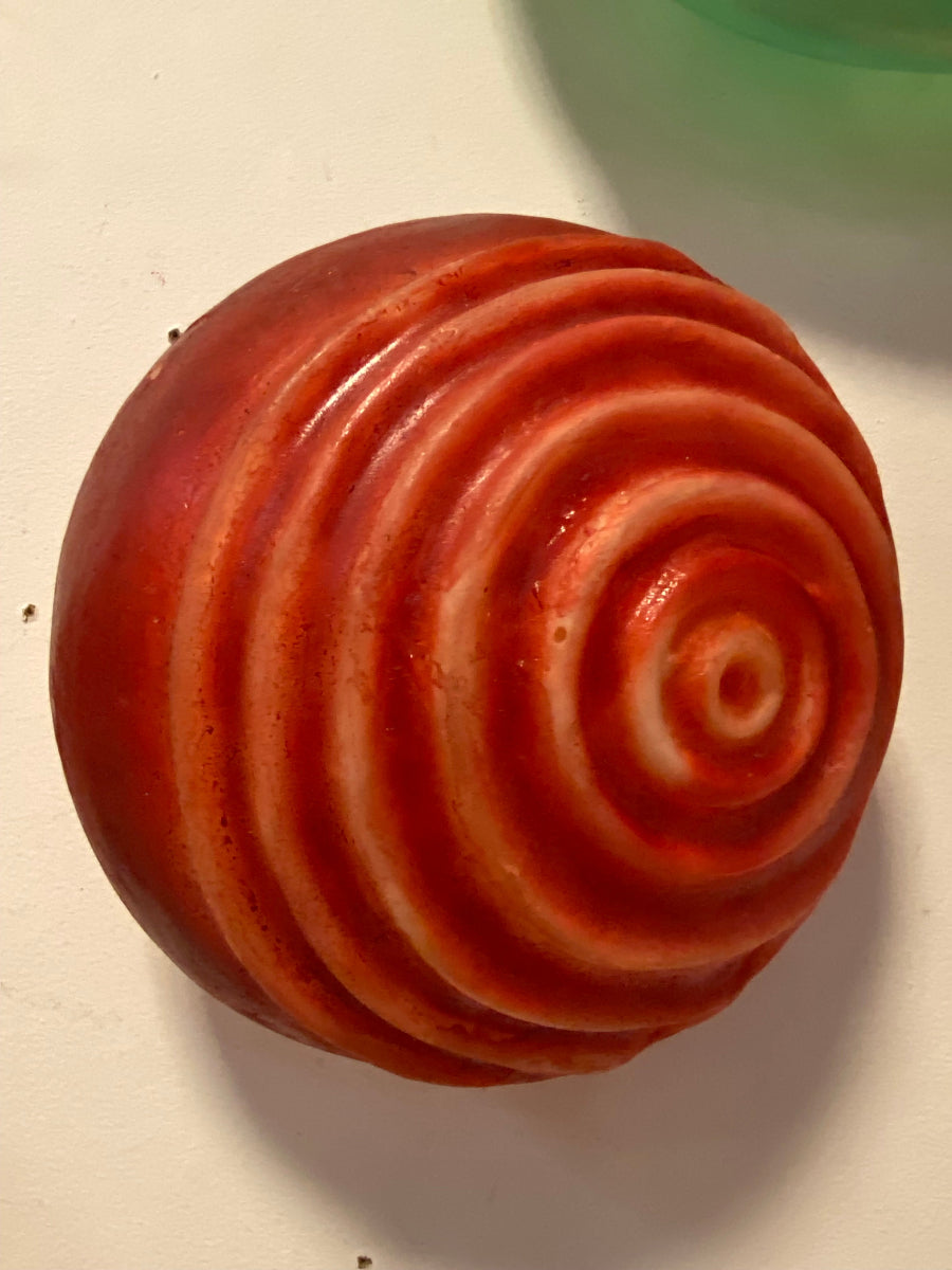 Applique in resina a forma di conchiglia rossa.