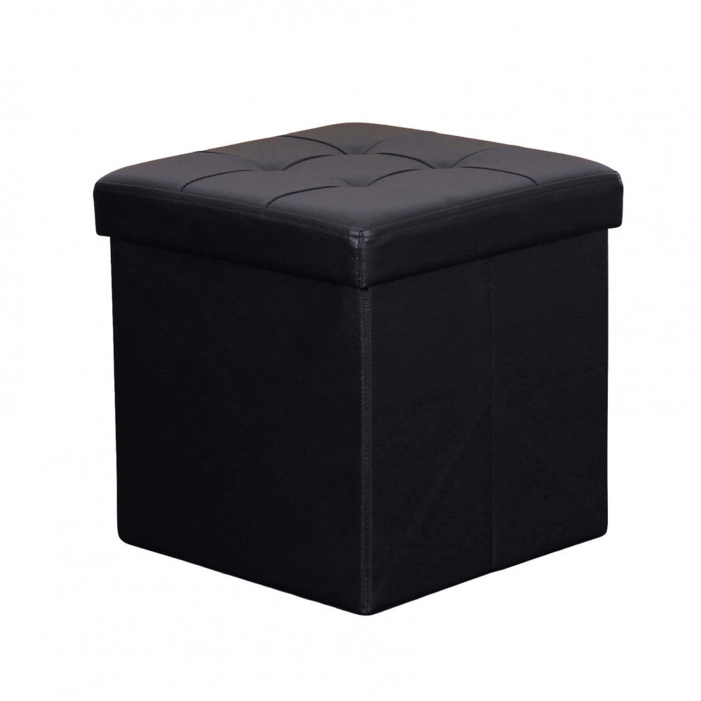 POUF CONTENITORE QUADRATO IN ECOPELLE NERO