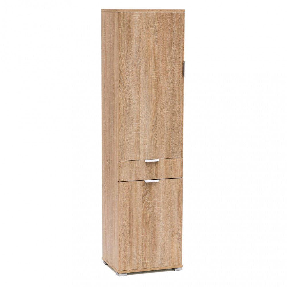 Vista frontale dell'armadio MR805052, che evidenzia la finitura effetto legno naturale e le maniglie minimaliste in metallo.