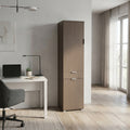 Armadio MR805051 in rovere grigio ambientato in uno studio domestico moderno con scrivania bianca.