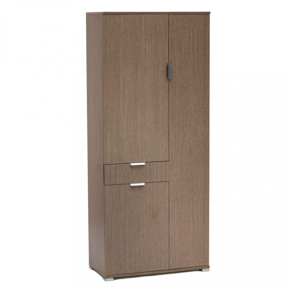 Vista frontale dell'armadio MR805047 in truciolare bilaminato finitura rovere grigio su sfondo bianco.