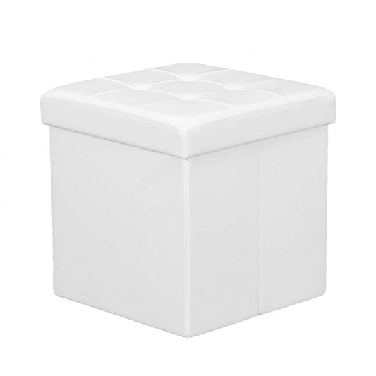 POUF CONTENITORE QUADRATO IN ECOPELLE BIANCO