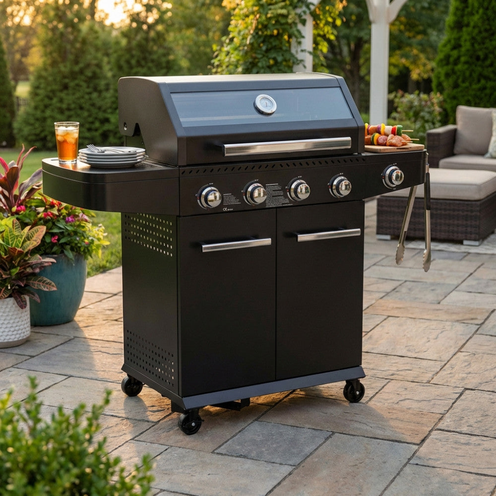 Barbecue a Gas Maine 4 Fuochi + 1 in Acciaio Nero - BQ804155