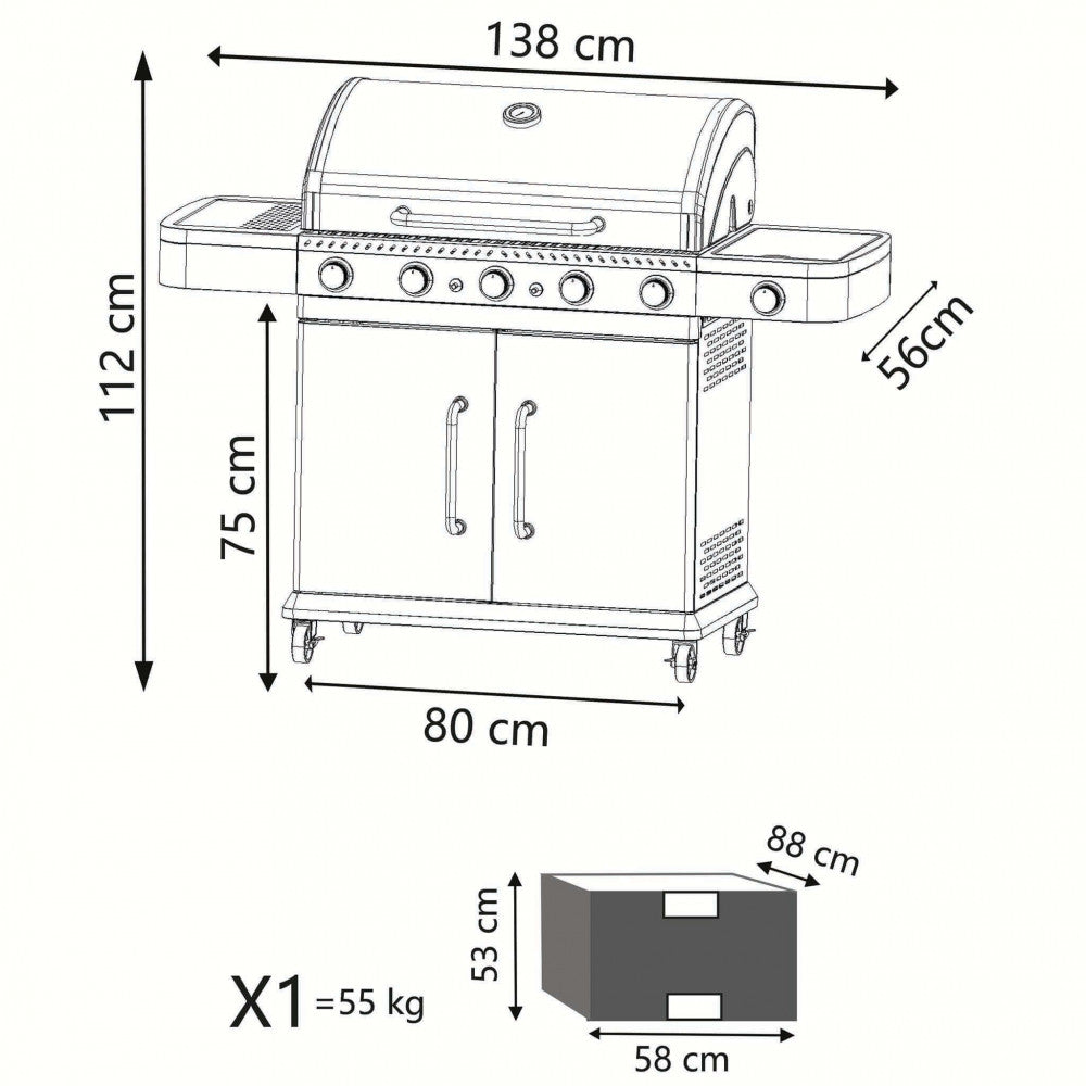 Barbecue a Gas Davis 5+1 Fuochi by Albert in acciaio inox, con fornello laterale e accensione automatica scheda tecnica