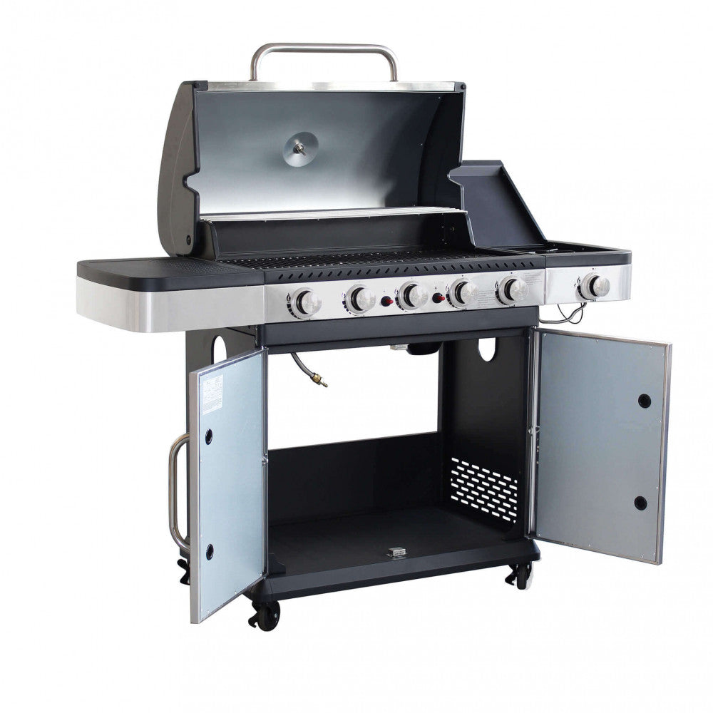 Barbecue a Gas Davis 5+1 Fuochi by Albert in acciaio inox, con fornello laterale e accensione automatica