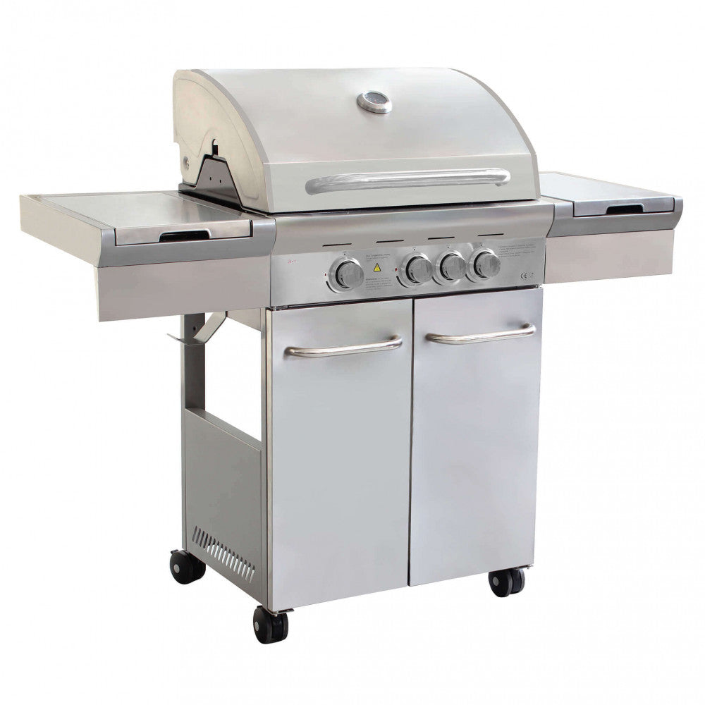 Barbecue a Gas Texas 3+1 Fuochi by Albert in acciaio inox grigio, con fornello laterale, coperchi chiusi