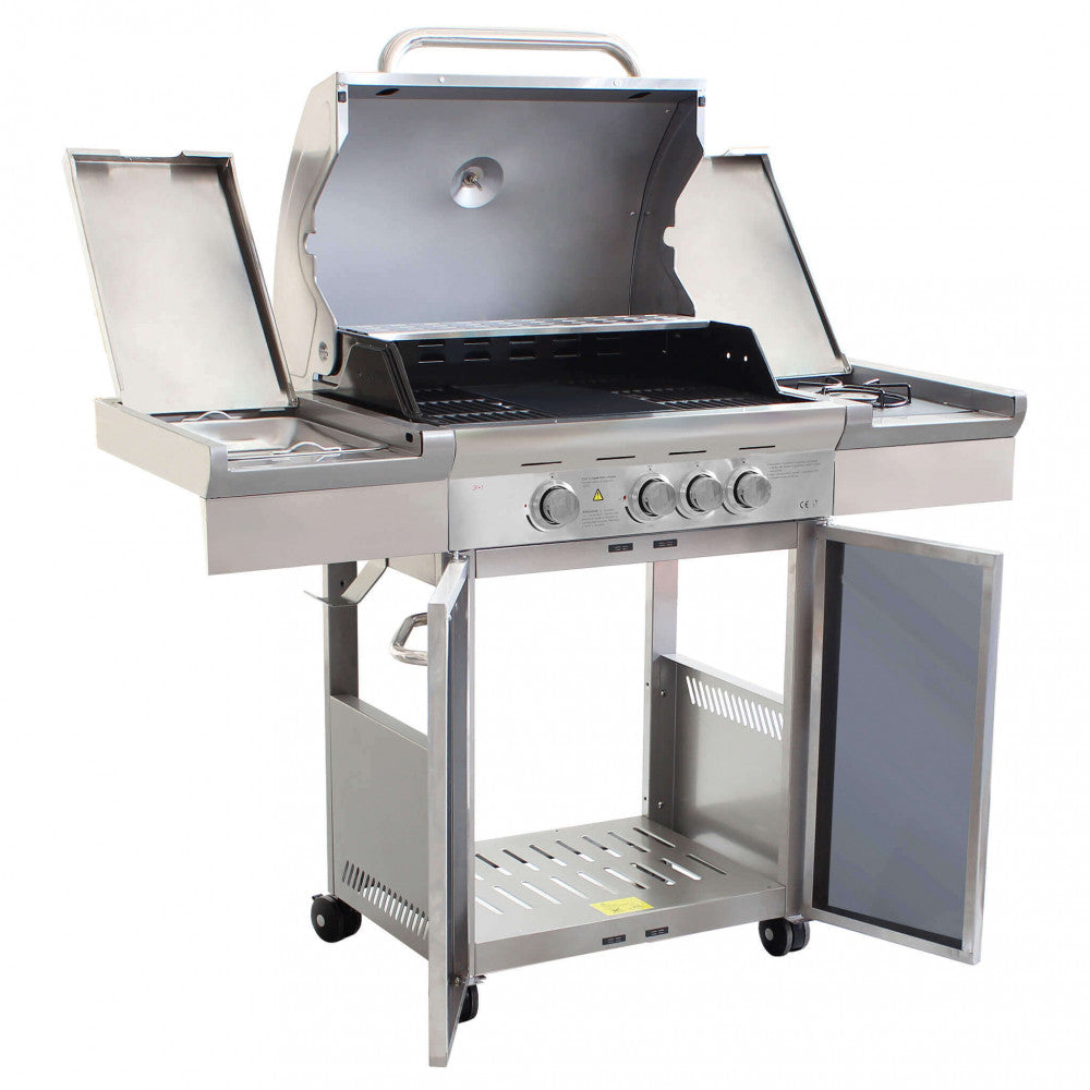 Barbecue a Gas Texas 3+1 Fuochi by Albert in acciaio inox grigio, con fornello laterale