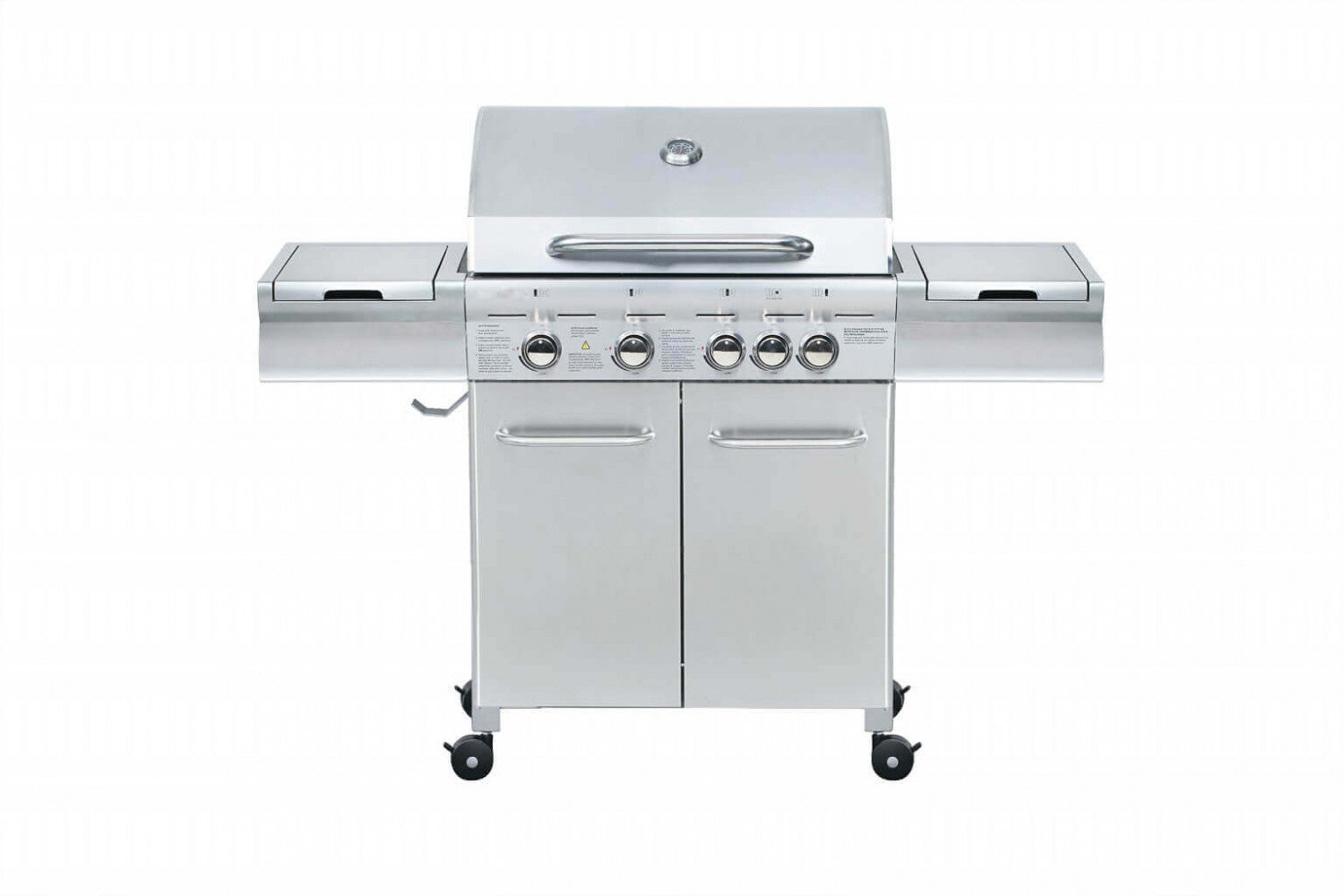 Barbecue a Gas Texas 5 Fuochi + 1 by Albert in acciaio inox grigio, con fornello laterale, Vista frontale